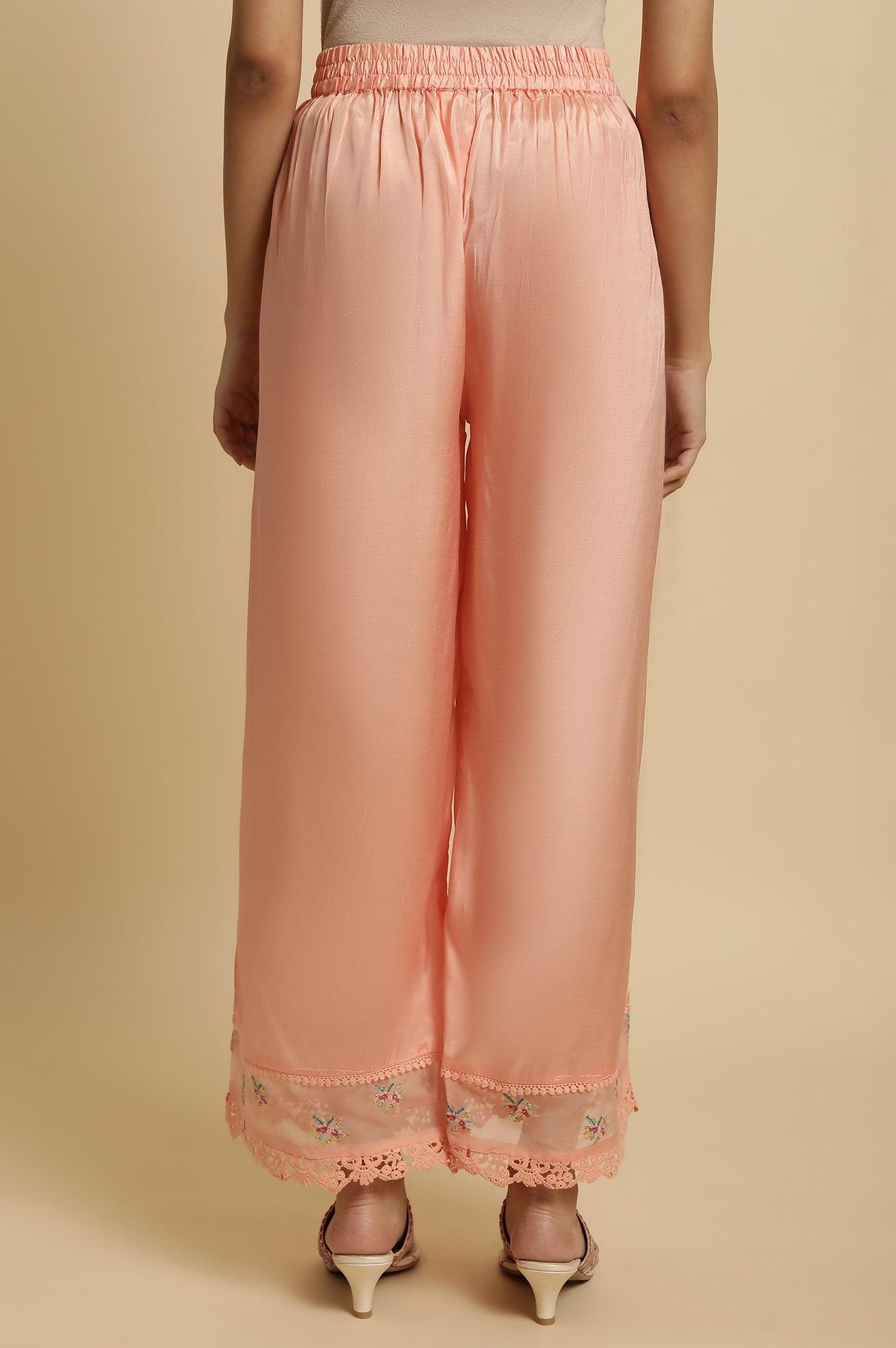 Pink Parallel Pants With Lace And Embroidery - wforwoman