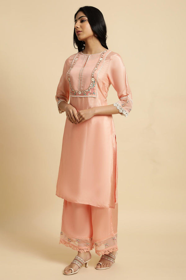 Pink Parallel Pants With Lace And Embroidery
