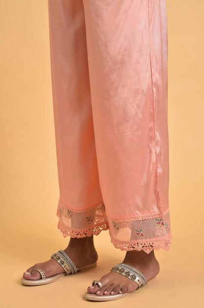 Pink Parallel Pants With Lace And Embroidery - wforwoman