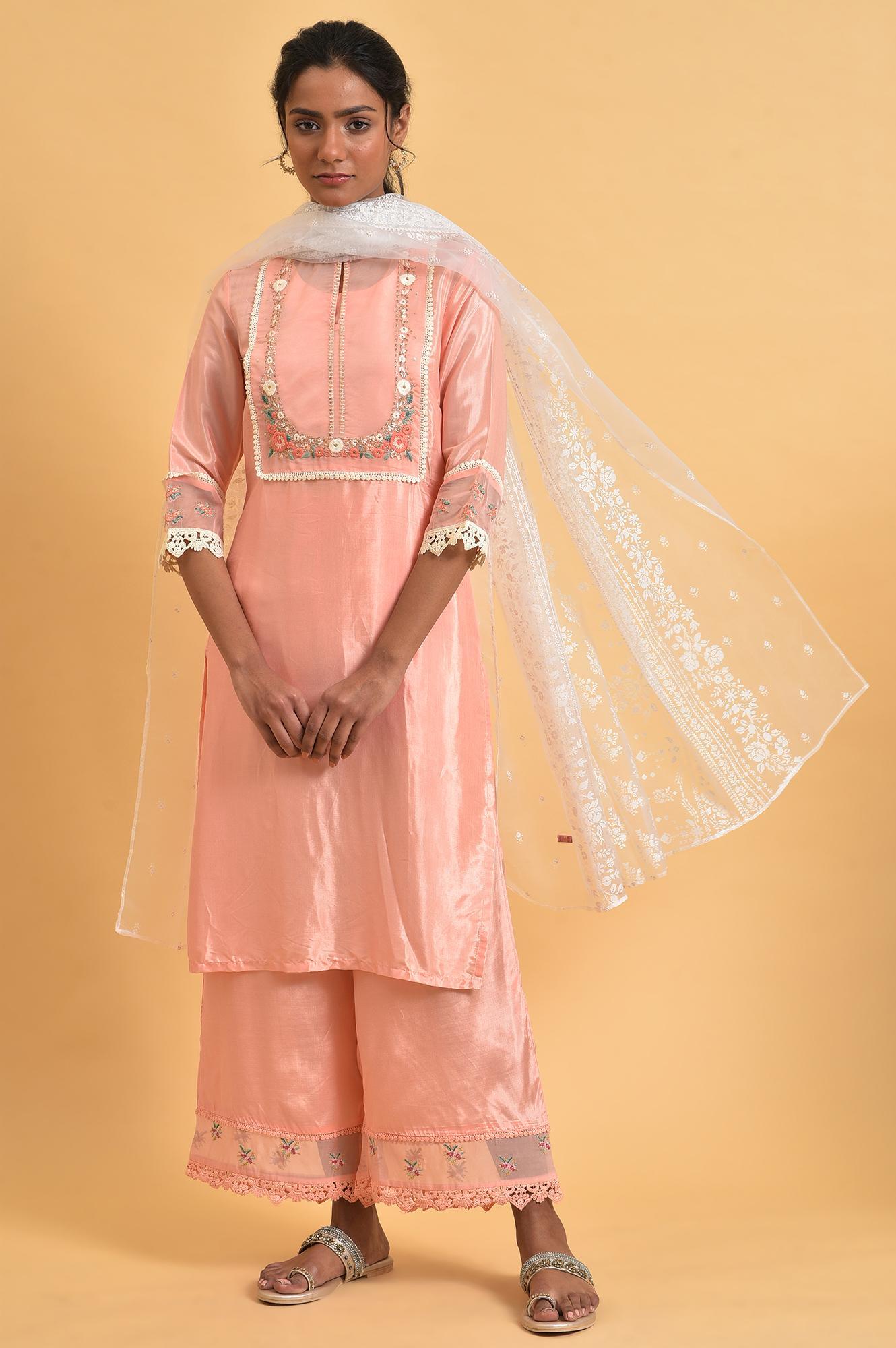 Pink Parallel Pants With Lace And Embroidery - wforwoman