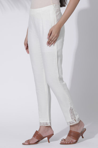 Ecru Rayon A-line Kurta and Slim Pant Set