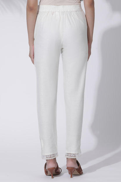 Ecru Rayon A-line Kurta and Slim Pant Set