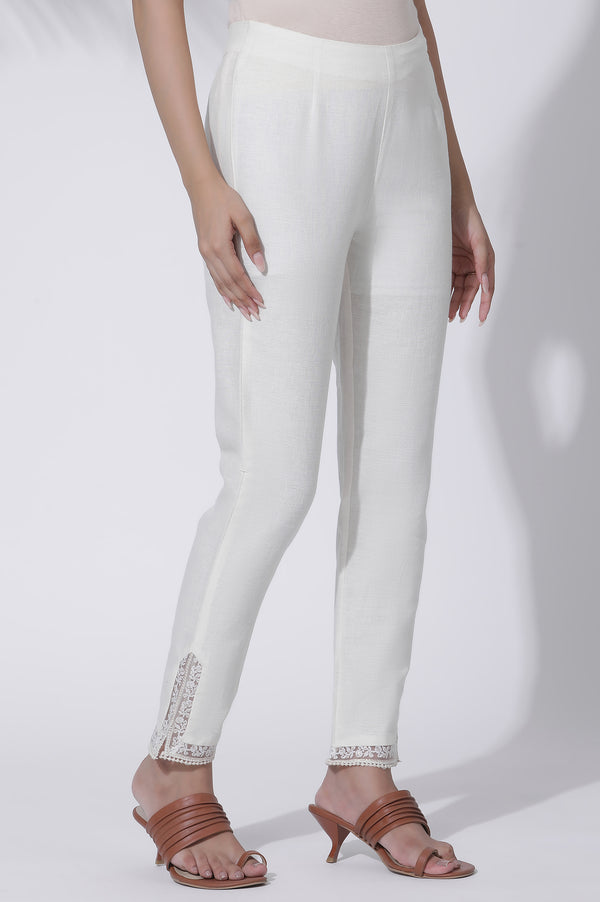 Ecru Thread Embroidery Rayon A-line Kurta and Slim Pant Set