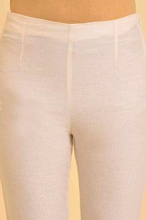 Plus Size Ecru Solid Slim Pants With Lace On Hem