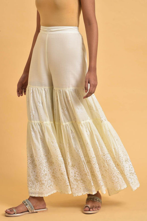 Ecru Glitter Printed Sharara