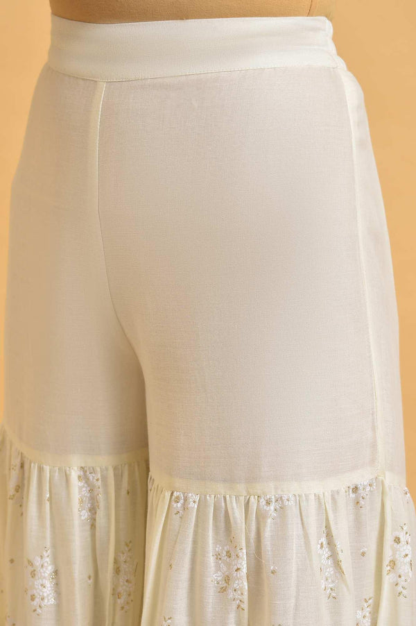 Ecru Glitter Printed Sharara