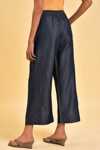 Blue Denim Tencel Pleated Pants - wforwoman