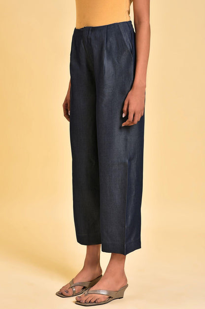 Blue Denim Tencel Pleated Pants - wforwoman