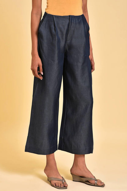 Blue Denim Tencel Pleated Pants - wforwoman