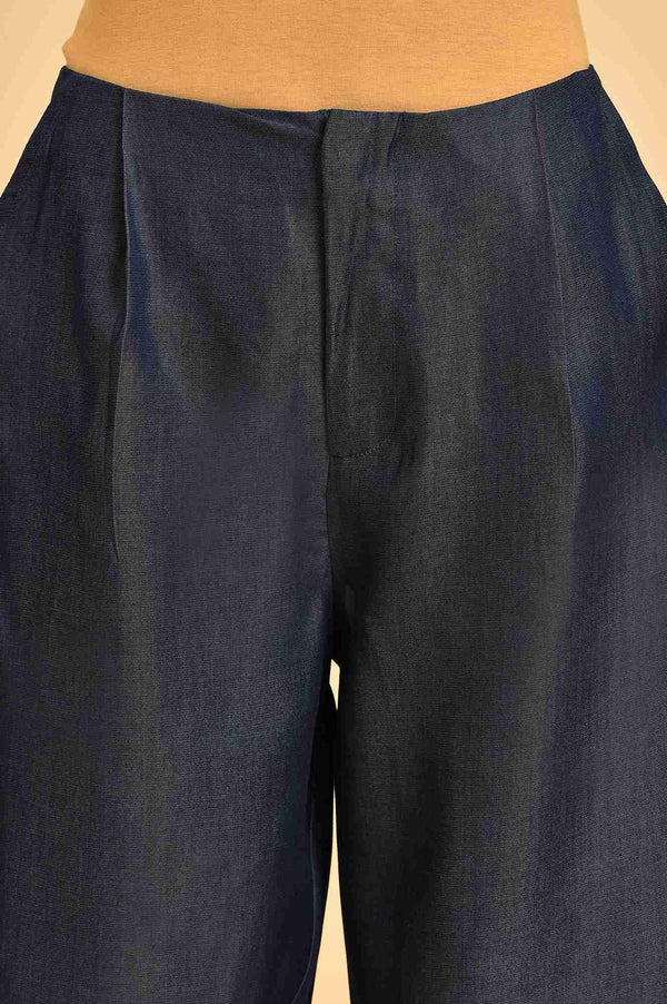 Blue Denim Tencel Pleated Pants