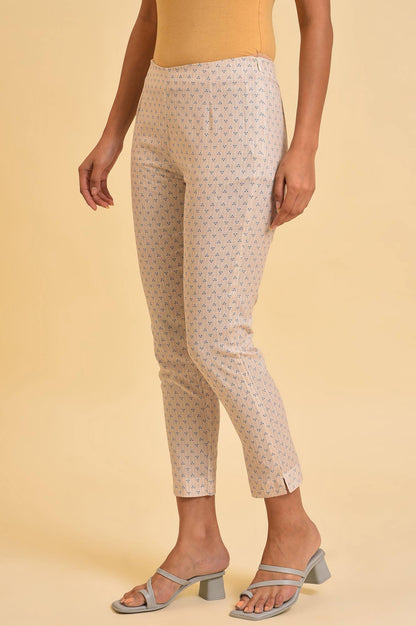 Beige Printed Rayon A-Line Kurta and Slim Pant Set