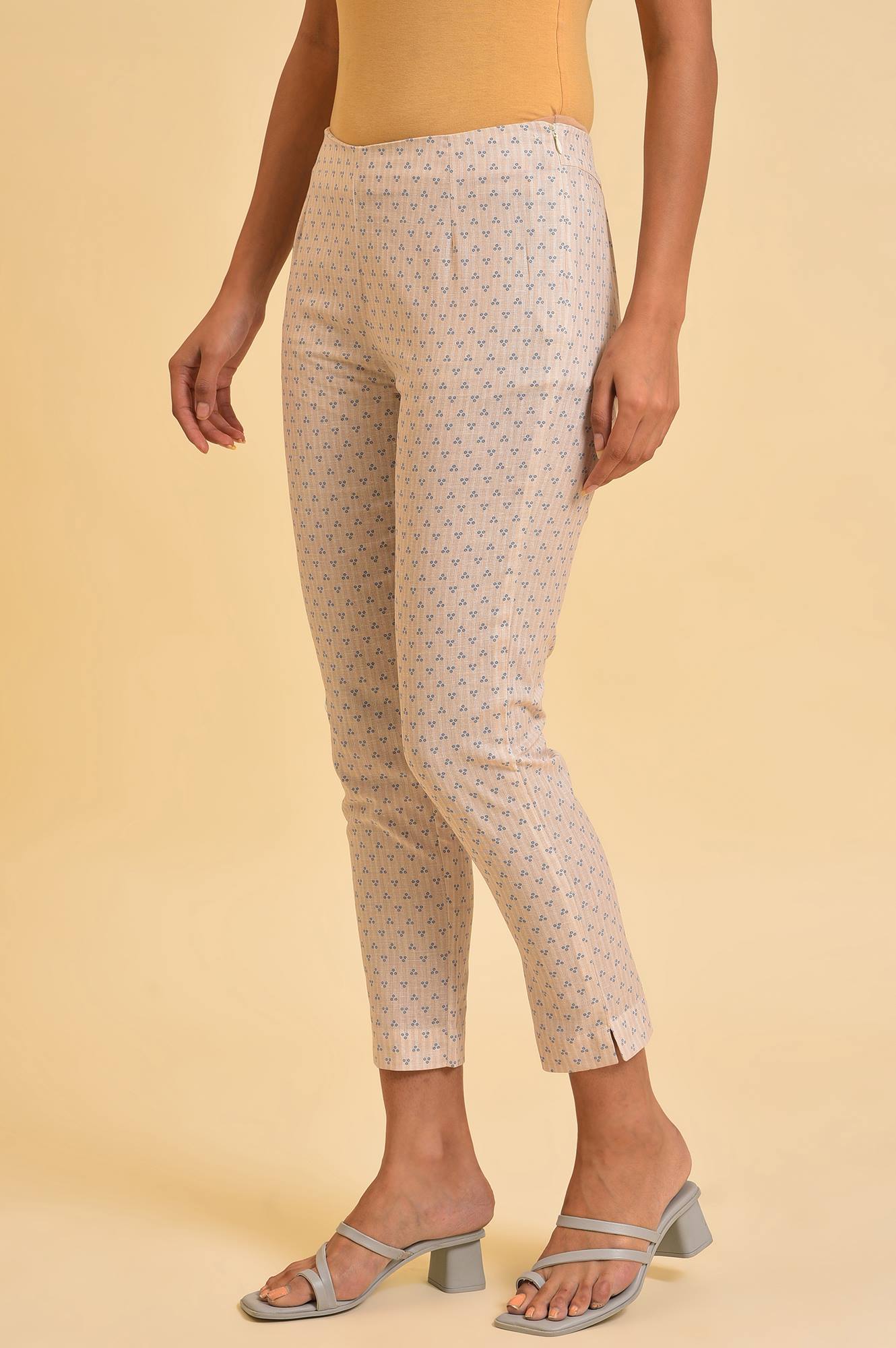 Beige Striped Rayon Straight Kurta and Slim Pant Set