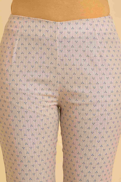 Beige Floral Printed Pure Cotton Flared Kurta and Slim Pant Set