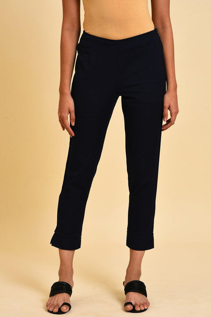 Blue Slim Pants With Pleats At Hemline - wforwoman