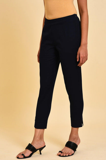 Blue Slim Pants With Pleats At Hemline - wforwoman