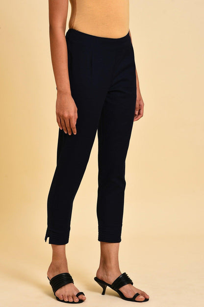 Blue Slim Pants With Pleats At Hemline - wforwoman