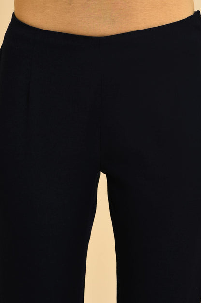 Blue Slim Pants With Pleats At Hemline - wforwoman