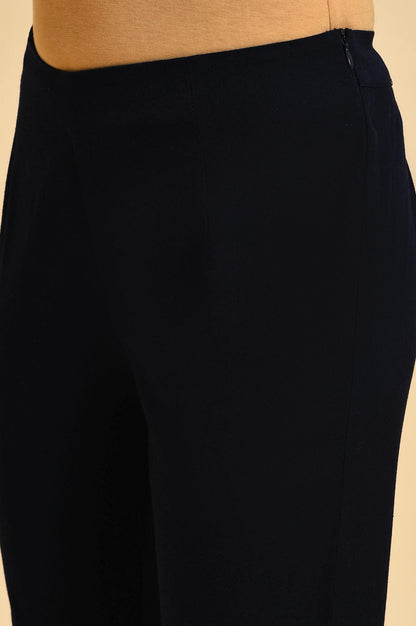 Blue Slim Pants With Pleats At Hemline - wforwoman