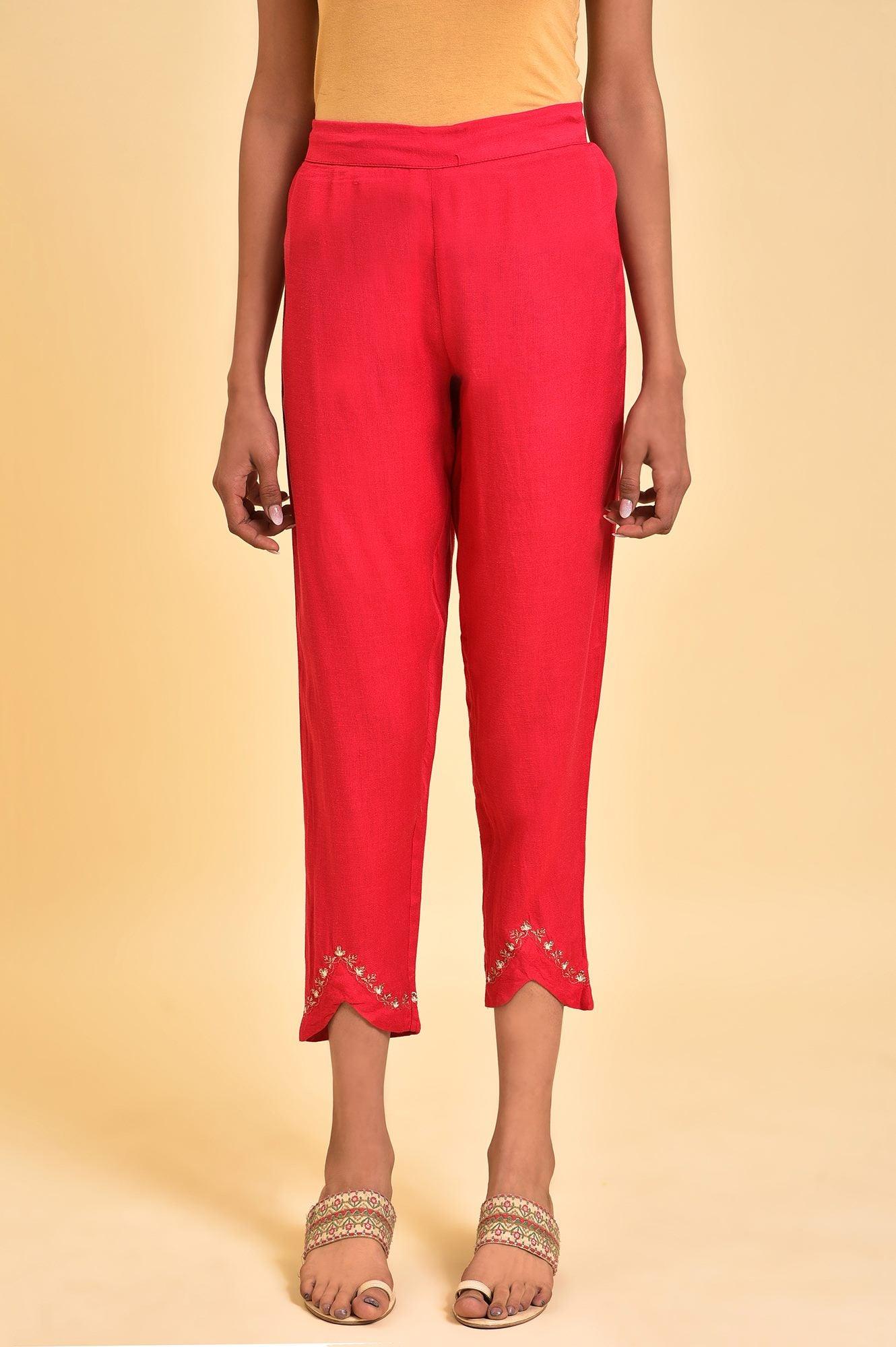 Pink Embroidered Slim Pants - wforwoman