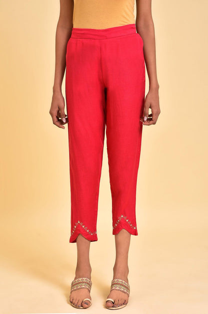Pink Embroidered Slim Pants - wforwoman