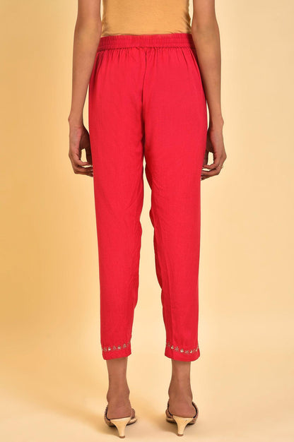 Pink Embroidered Slim Pants - wforwoman