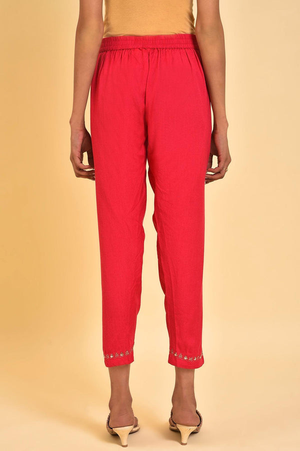 Pink Embroidered Slim Pants