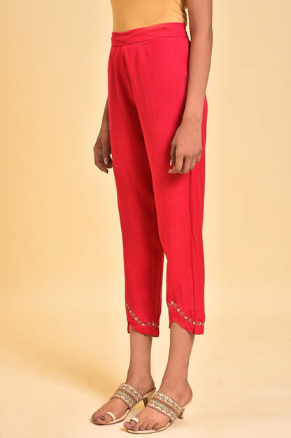 Pink Embroidered Slim Pants - wforwoman