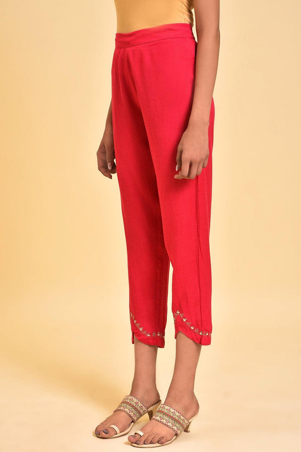 Pink Embroidered Slim Pants