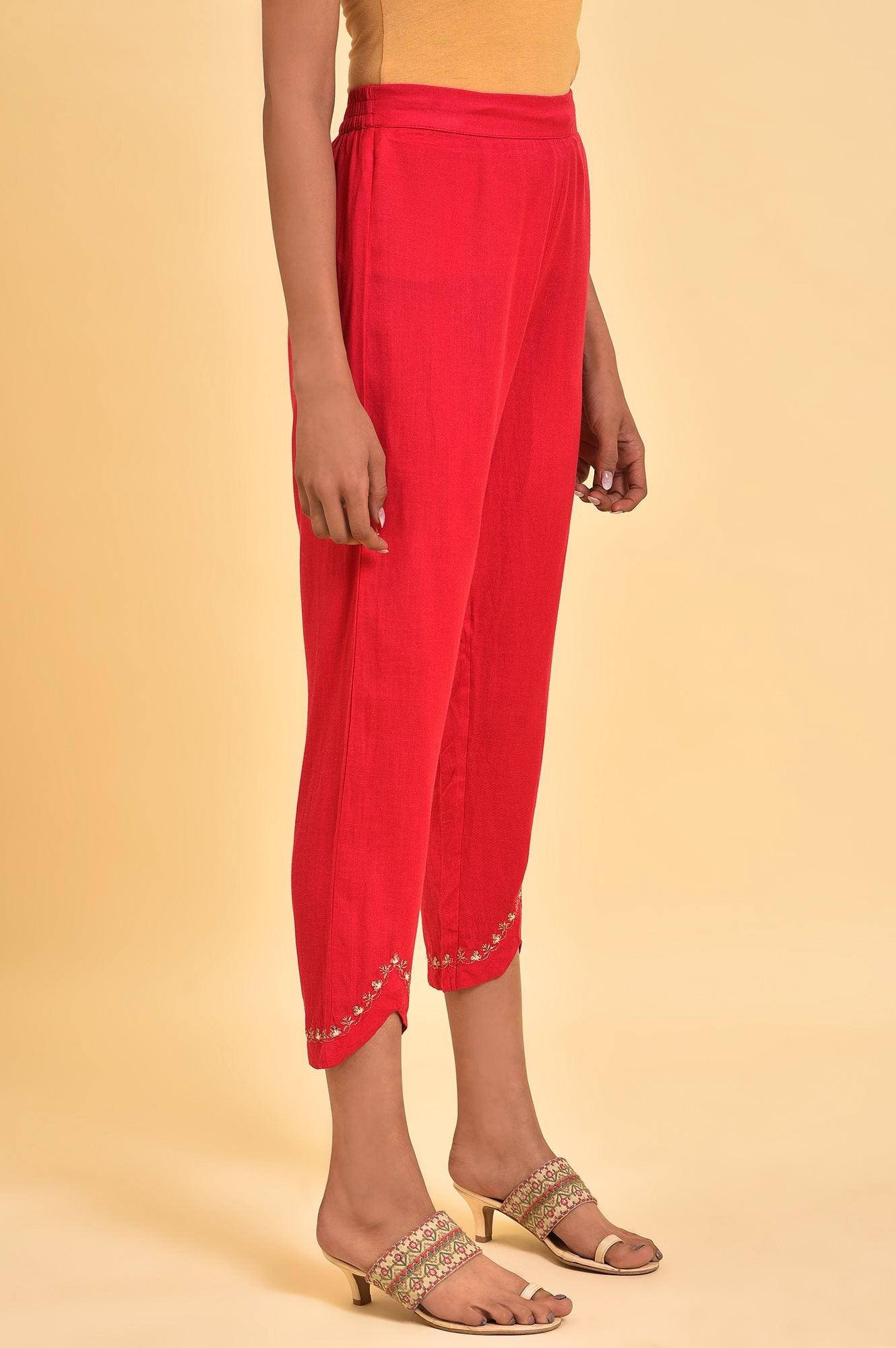 Pink Embroidered Slim Pants - wforwoman