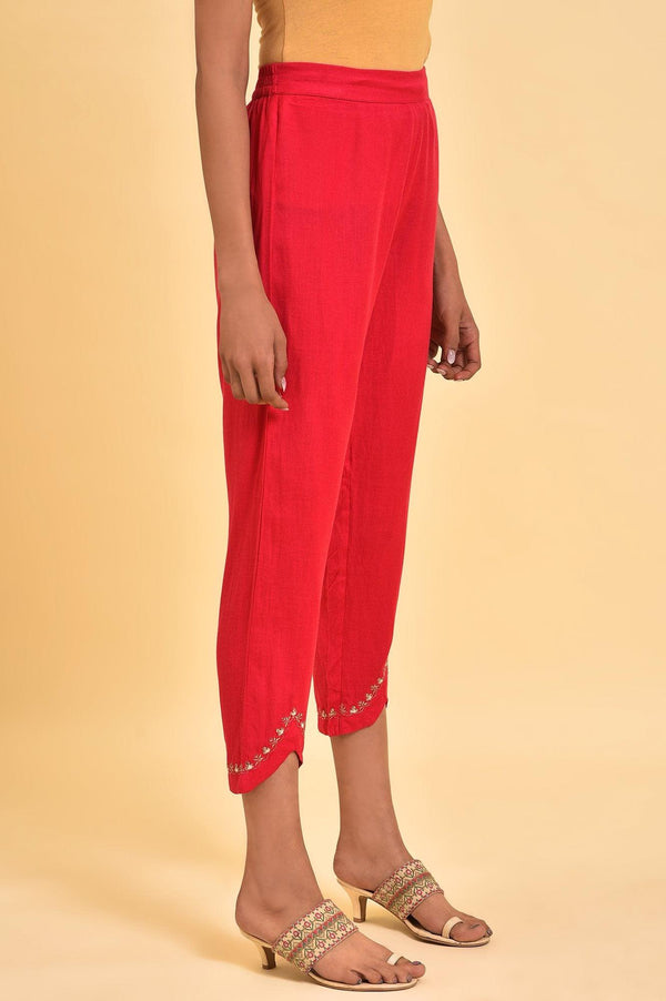 Pink Embroidered Slim Pants