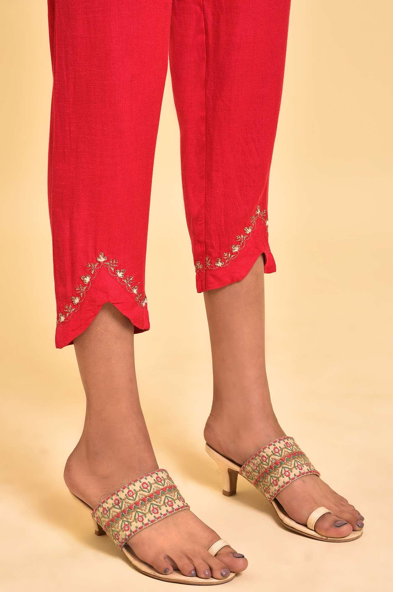 Pink Embroidered Slim Pants - wforwoman