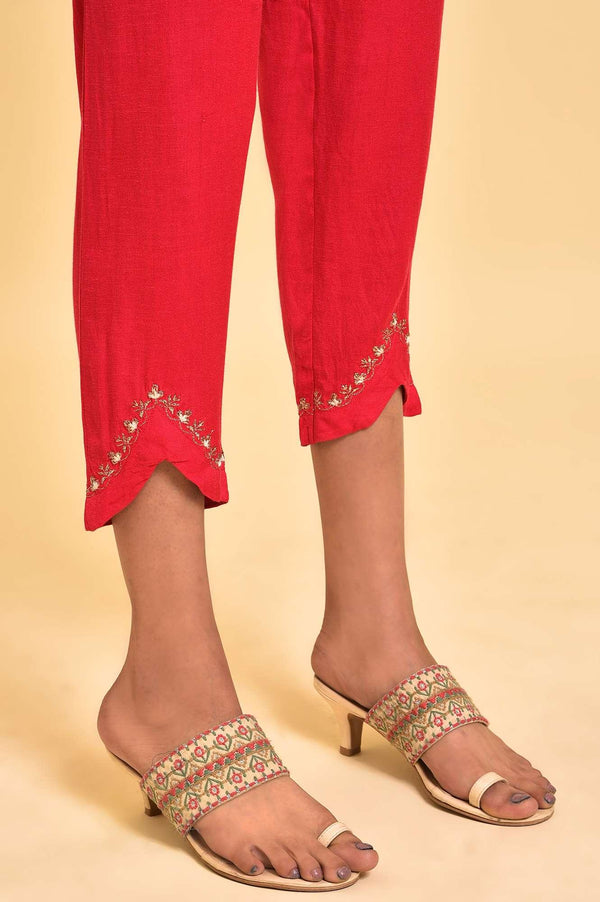 Pink Embroidered Slim Pants