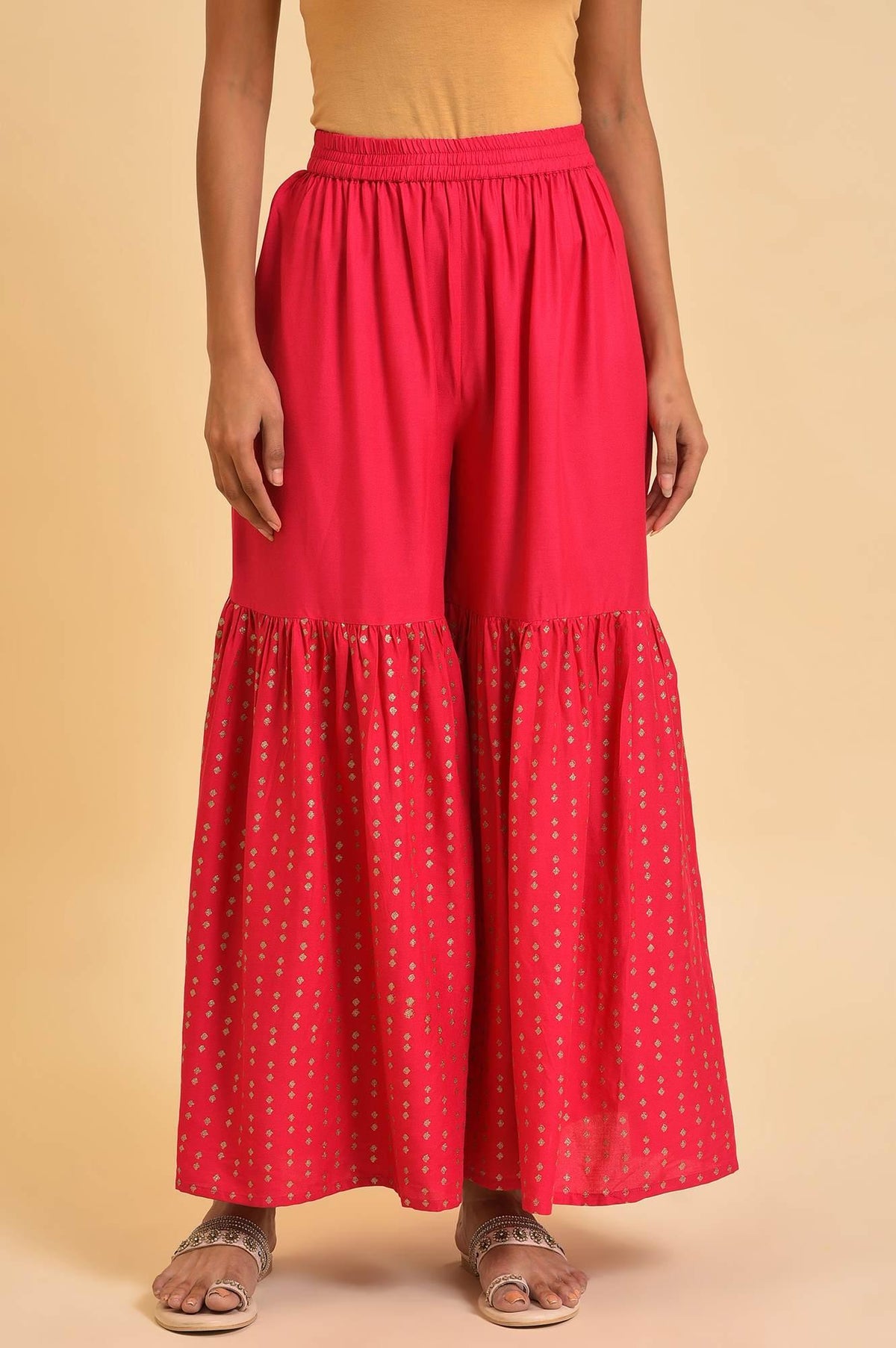 Pink Glitter Printed Sharara Pants - XS