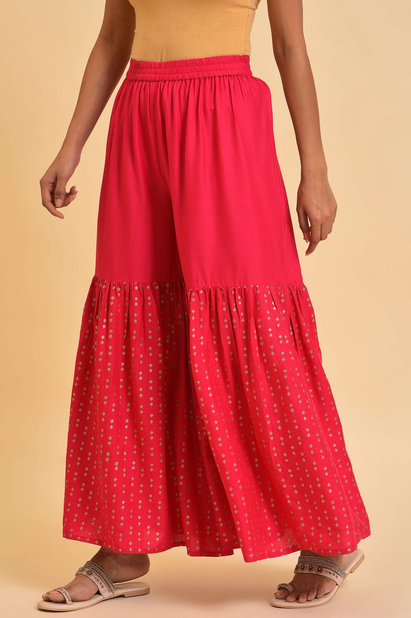 Pink Glitter Printed Sharara Pants - wforwoman