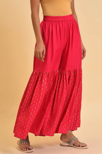 Pink Glitter Printed Sharara Pants - wforwoman