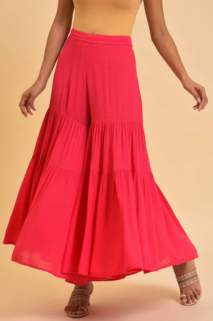 Pink Tiered Solid Sharara - wforwoman