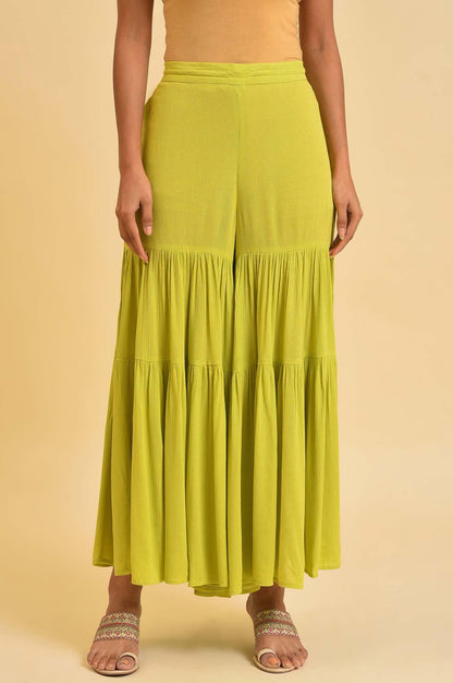 Green Tiered Solid Sharara - wforwoman