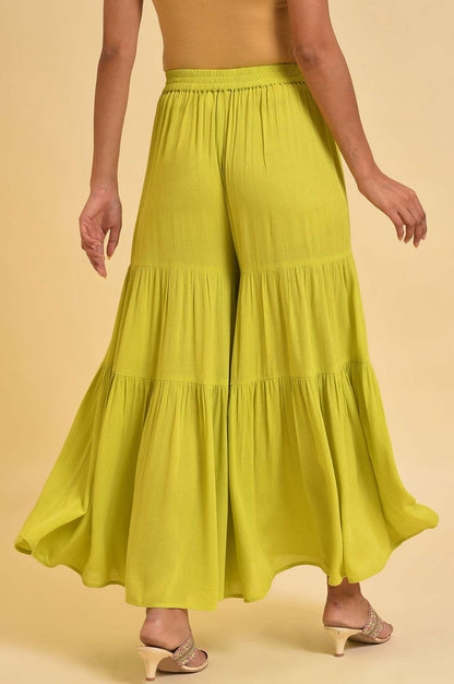 Green Tiered Solid Sharara - wforwoman