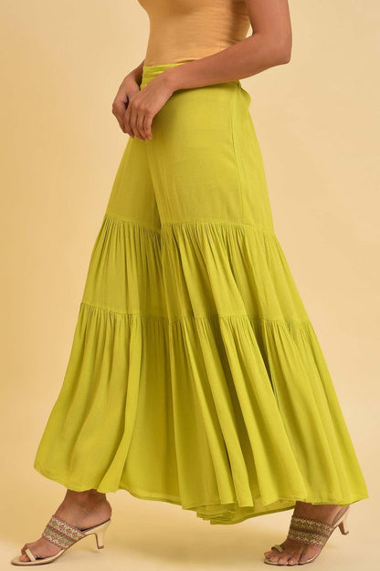 Green Tiered Solid Sharara - wforwoman