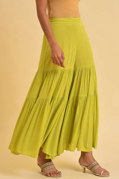 Green Tiered Solid Sharara - wforwoman