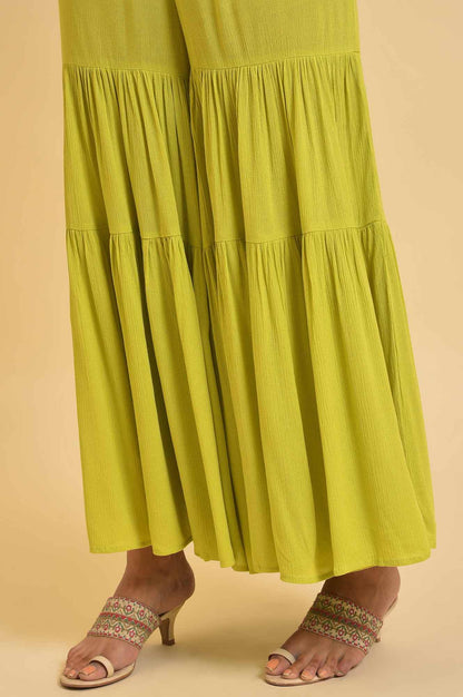 Green Tiered Solid Sharara - wforwoman