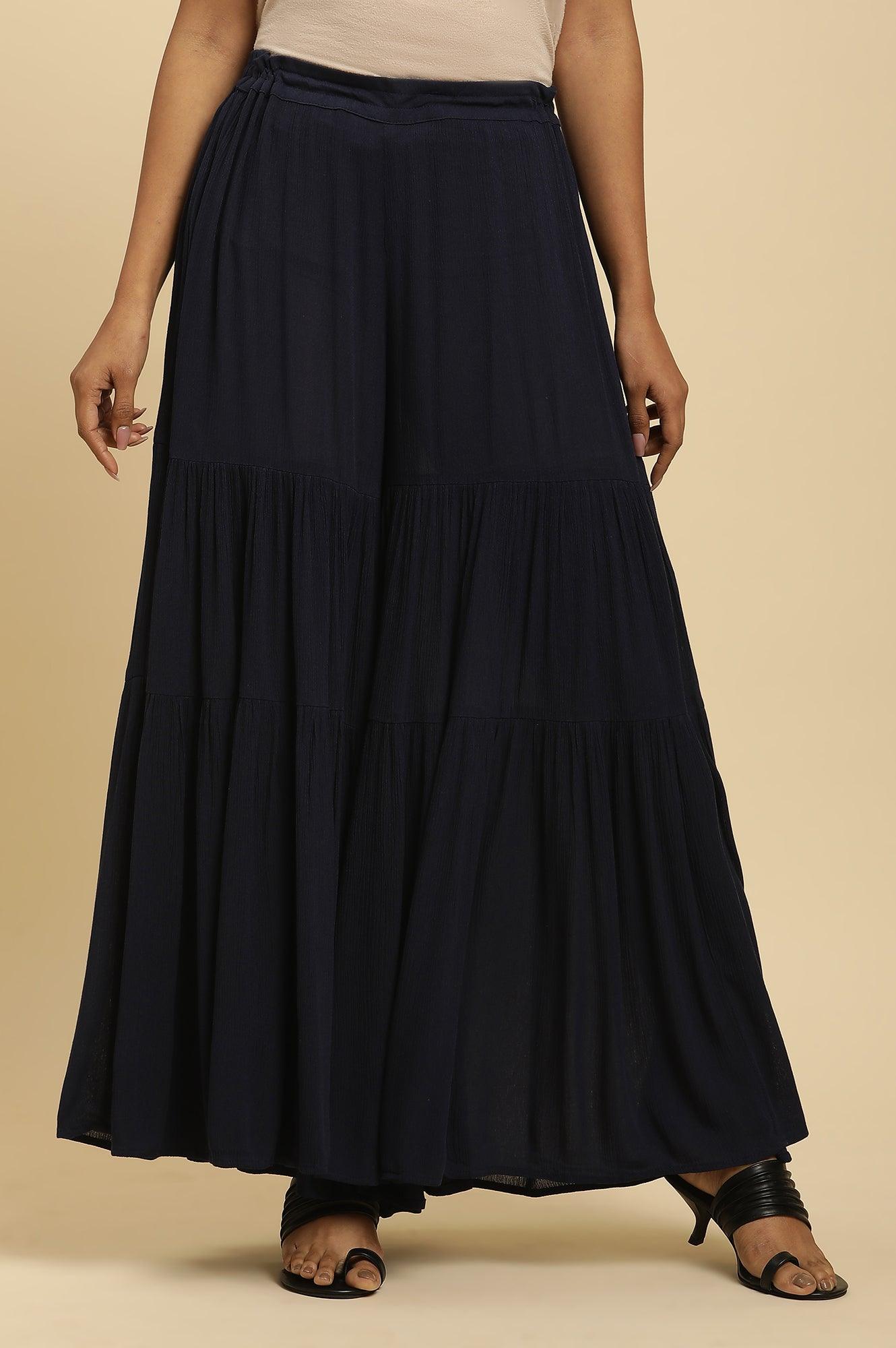 Blue Tiered Solid Sharara - wforwoman