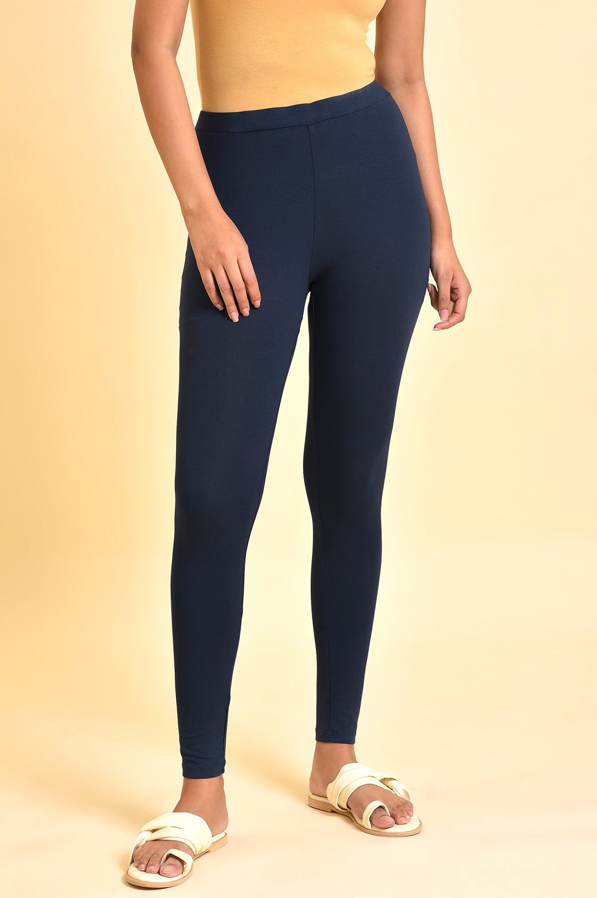 Blue Solid Viscose Lycra Tights - S