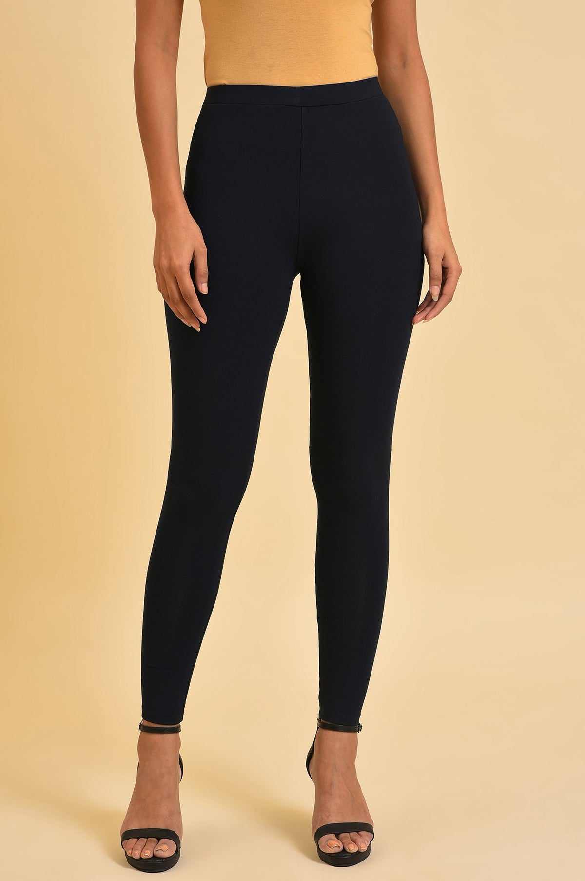 Blue Solid Viscose Lycra Tights - S