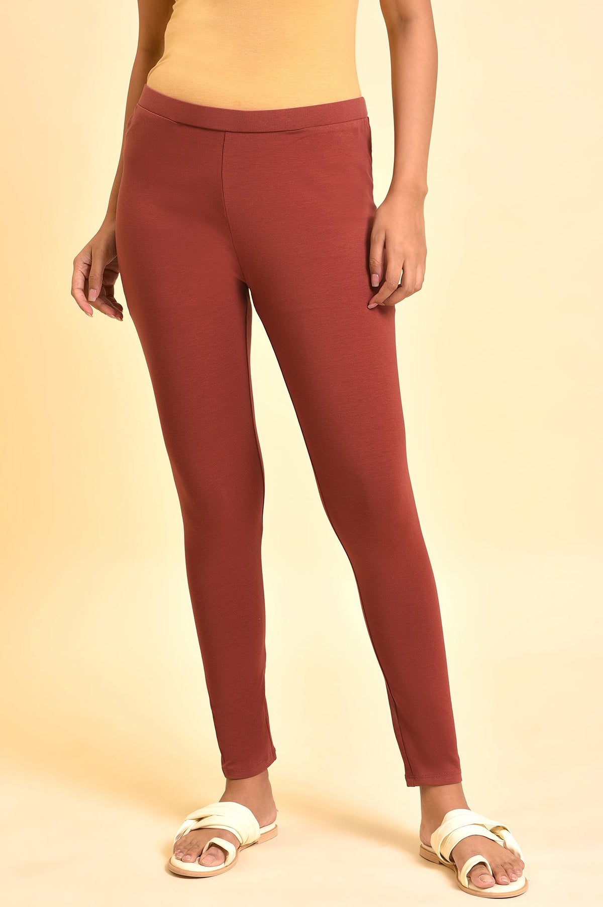 Red Solid Viscose Lycra Tights - S
