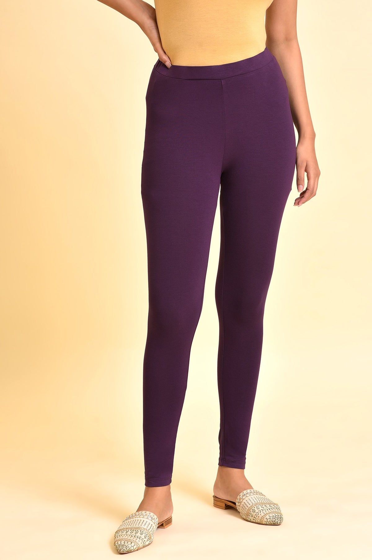 Dark Purple Solid Tights - S