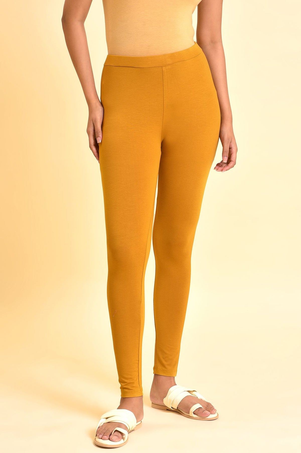Mustard Yellow Solid Viscose Lycra Tights - S