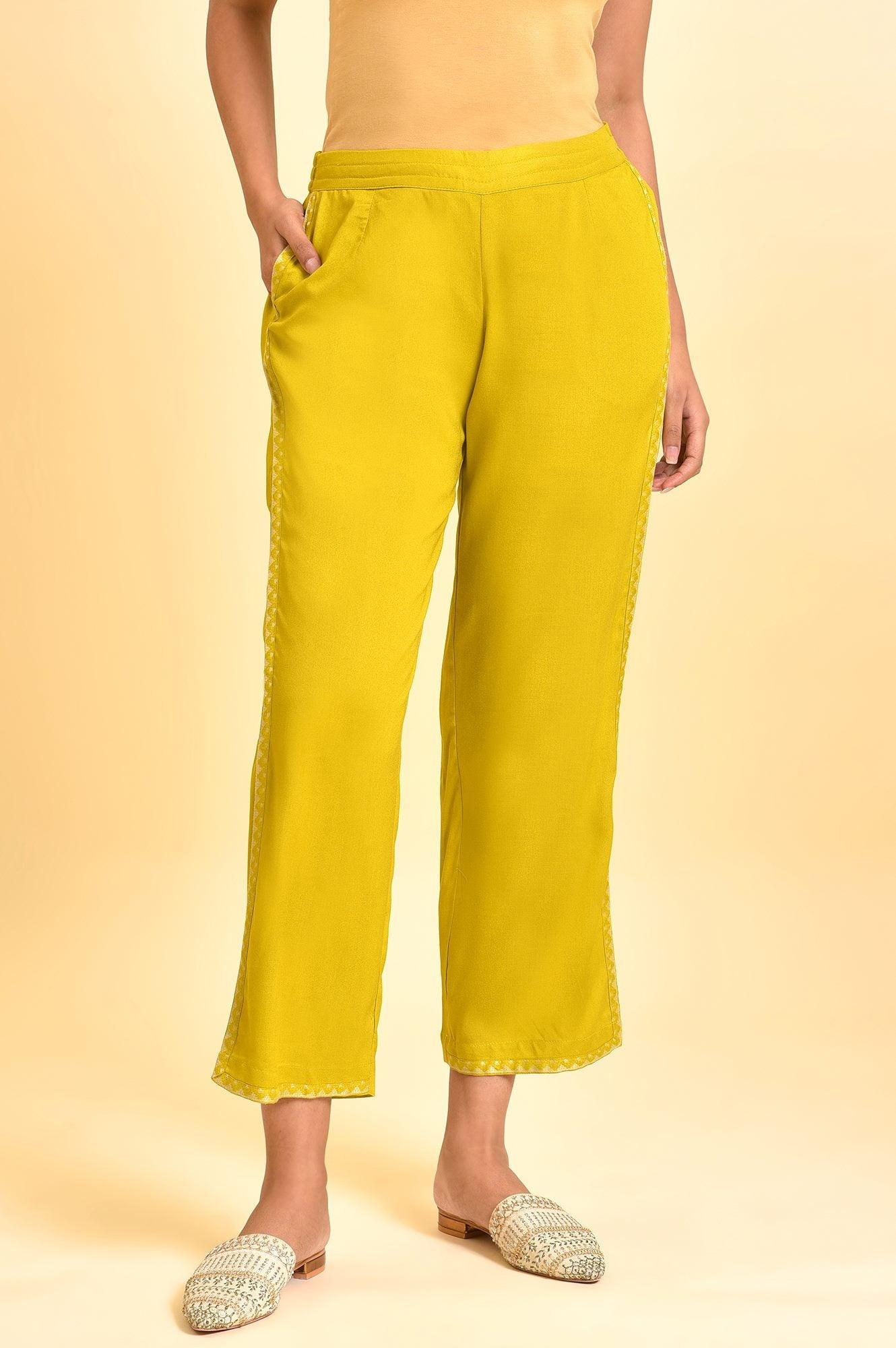 Green Lace Inserted Straight Pants - wforwoman