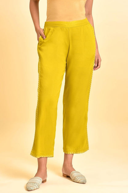 Green Lace Inserted Straight Pants - wforwoman