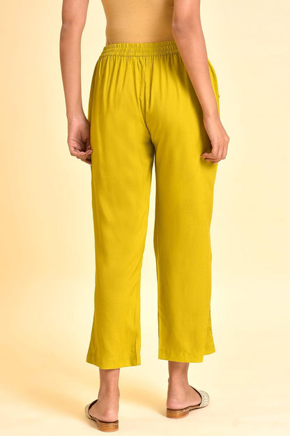 Green Lace Inserted Straight Pants - wforwoman